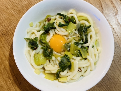 チンゲンサイの卵うどん